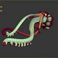 3D Rendered Organ Structure With Hair Like Projections And Vibrant Tubular Design