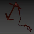 Old Rusty Metal Anchor With Yellow Rope Tied Against Dark Background