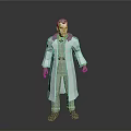Detailed 3D Character Model In Light Green Long Coat With Shoulder Epaulets Standing