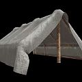 Public Facility Simple Shelter With Wooden Posts And Fabric Roof