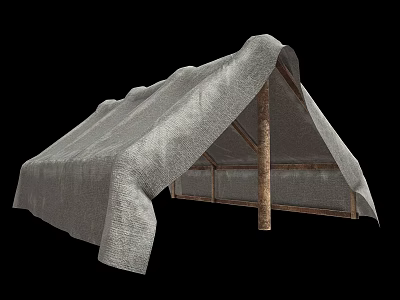 Public Facility Simple Shelter With Wooden Posts And Fabric Roof 3d model