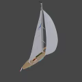Modern Sailboat With White Sails Wooden Deck And Blue Keel Design