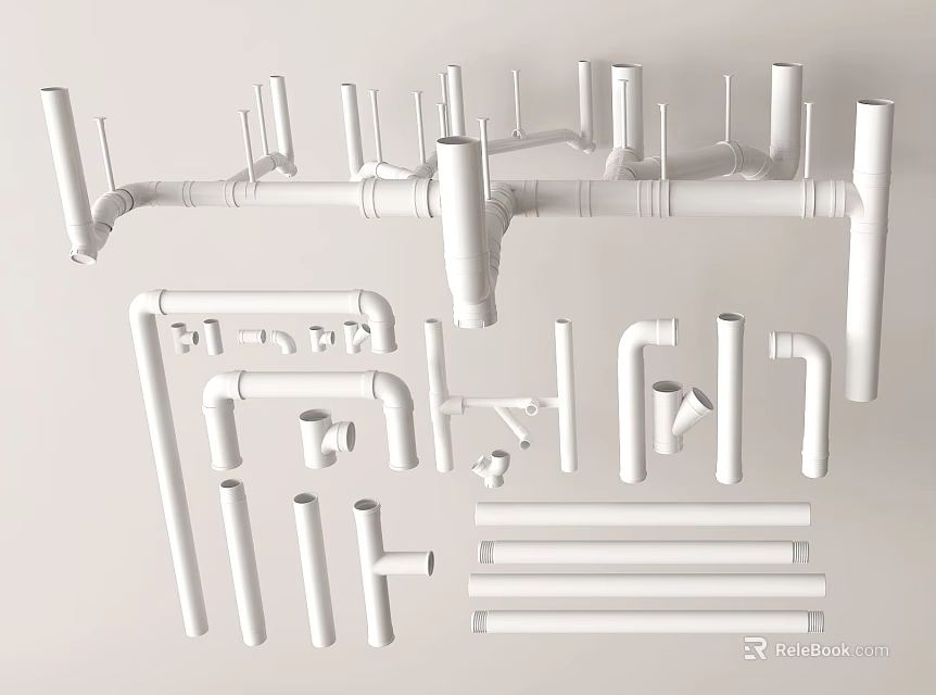 Plumbing Pipe Fittings And Components With Straight Sections Elbow Joints And Connectors 3d model 