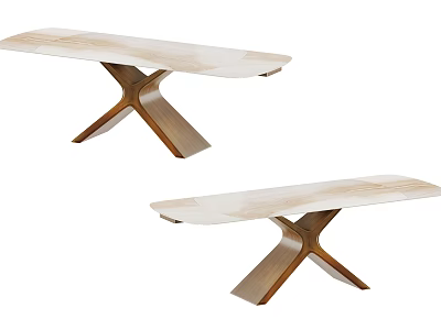 Modern Dining Table With Marble Top And Wooden Cross Base Design 3d model