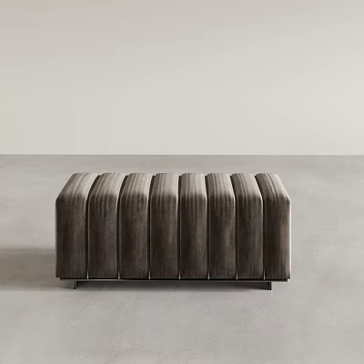 Dark Gray Velvet Sofa Bench with Vertical Ribbed Design and Metal Legs for Modern Interiors 3d model