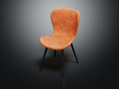Modern Orange Leather Accent Chair With Curved Backrest And Black Metal Legs 3d model