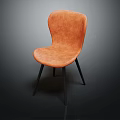 Modern Orange Leather Accent Chair With Curved Backrest And Black Metal Legs