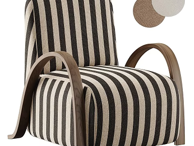 Stylish Striped Accent Chair With Curved Wooden Armrests And Linen Fabric 3d model