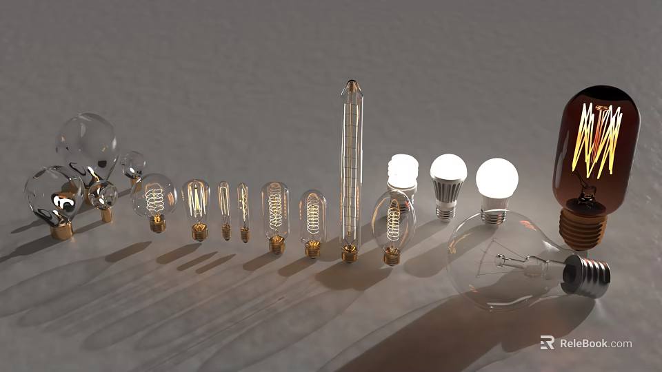 Various Types Of Light Bulbs With Different Designs And Shapes Displayed 3d model 