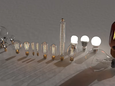 Various Types Of Light Bulbs With Different Designs And Shapes Displayed 3d model