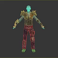 3D Male Character Wearing Spiked Shoulder Armor Leather Vest Knee Padded Pants And Tactical Gloves