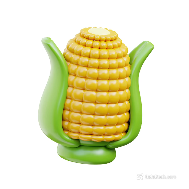 Fresh Yellow Corn With Green Husks Plump Kernels On White Background 3d model 
