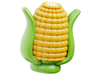 Fresh Yellow Corn With Green Husks Plump Kernels On White Background 3d model