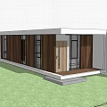 Modern Detached House with Wooden Exterior Large Windows Green Lawn and Trees