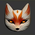 Colorful Silver Red Orange Fox Mask With Yellow Eyes And Artistic Design