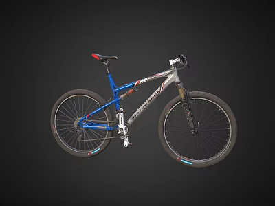 Stylish Mountain Bicycle With Blue And Silver Frame Red Saddle Suspension Fork And Large Wheels 3d model