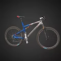 Stylish Mountain Bicycle With Blue And Silver Frame Red Saddle Suspension Fork And Large Wheels