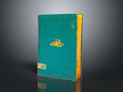 Vintage Book With Green Cover Yellow Illustration And Yellow Spine On Dark Background 3d model