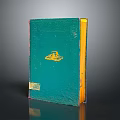 Vintage Book With Green Cover Yellow Illustration And Yellow Spine On Dark Background