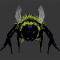 Detailed Green Fuzzy Bee With Black Body Transparent Wings And Blue Eyes