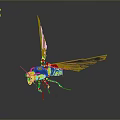 Colorful Insect 3D Model With Green Wings Yellow Black Body And Blue Eyes Metallic Legs