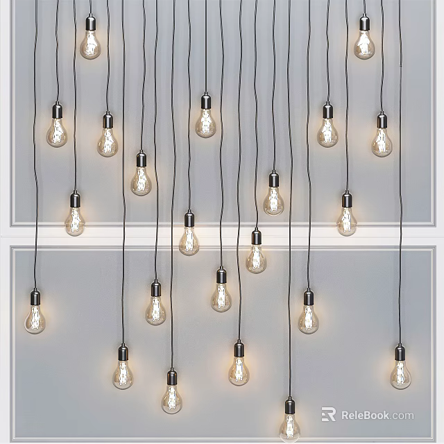 Vintage Filament Chandelier with Multiple Clear Glass Bulbs Hanging on Gray Background 3d model 