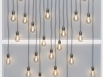 Vintage Filament Chandelier with Multiple Clear Glass Bulbs Hanging on Gray Background 3d model