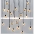 Vintage Filament Chandelier with Multiple Clear Glass Bulbs Hanging on Gray Background