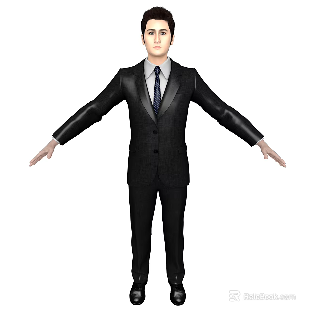 Man Dressed In Black Suit And Tie Standing With Arms Outstretched 3d model 