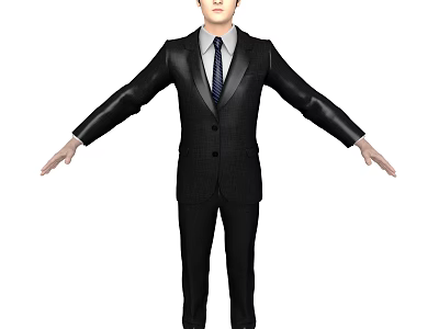 Man Dressed In Black Suit And Tie Standing With Arms Outstretched 3d model