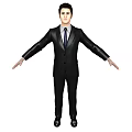 Man Dressed In Black Suit And Tie Standing With Arms Outstretched 3d model