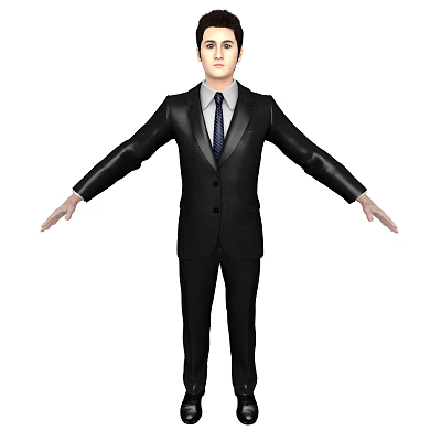 Man Dressed In Black Suit And Tie Standing With Arms Outstretched 3d model