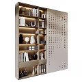Elegant Modern Interior With Stylish Bookshelf Decorative Items And Perforated Partition