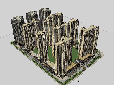 Modern High Rise Residential Complex With Central Green Area And Surrounding Buildings 3d model