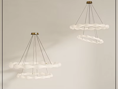 Modern White Hanging Chandeliers With Circular Layered Design And Brass Finish 3d model