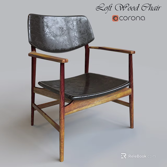 Leather Upholstered Armchair With Wooden Backrest Seat Armrests And Sturdy Legs Design 3d model 