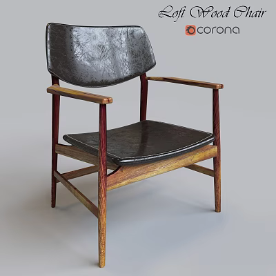 Leather Upholstered Armchair With Wooden Backrest Seat Armrests And Sturdy Legs Design 3d model