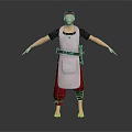 3D Model Male Character With Red Headband Gray Apron Brown Belt Standing Barefoot