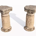 Pair of Classical Stone Columns With Textured Surface Square Top And Base 3d model