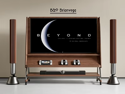Brionvega B23 Vintage TV with Wooden Cabinet Side Speakers and Lower Equipment Shelf 3d model