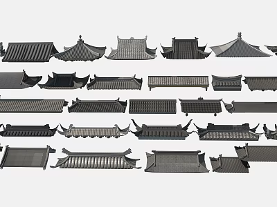 Ancient Chinese Traditional Roof Components Featuring Various Styles And Eave Structures 3d model