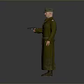Man in Green Military Uniform with Military Cap Brown Belt and Red Satchel Holding Object