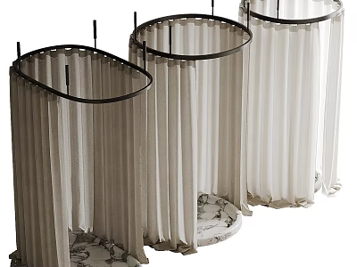 Pleated White Ceiling Draperies With Black Circular Frames And Suspended Design 3d model