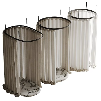 Pleated White Ceiling Draperies With Black Circular Frames And Suspended Design 3d model
