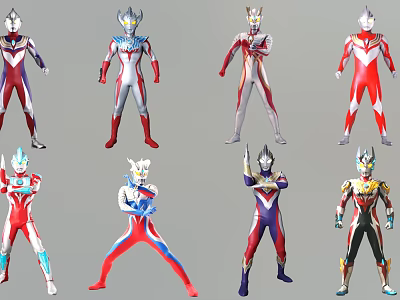 Colorful Ultraman Character Wall Decor Featuring Multiple Poses And Vibrant Costumes 3d model