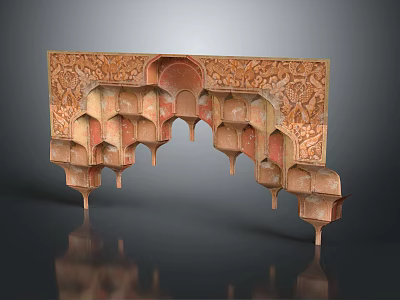 Intricately Carved Architectural Decorative Panel With Arched Niches And Ornate Patterns 3d model