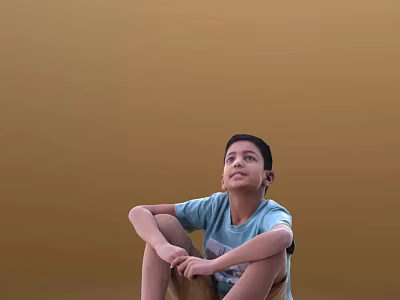 Young Man Sitting On Ground With Blue T-Shirt And Khaki Shorts Against Brown Background 3d model