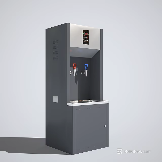 Standing Water Dispenser With Hot Cold Faucets Digital Display And Grey Storage Cabinet 3d model 