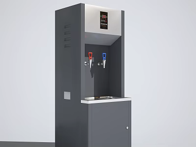 Standing Water Dispenser With Hot Cold Faucets Digital Display And Grey Storage Cabinet 3d model