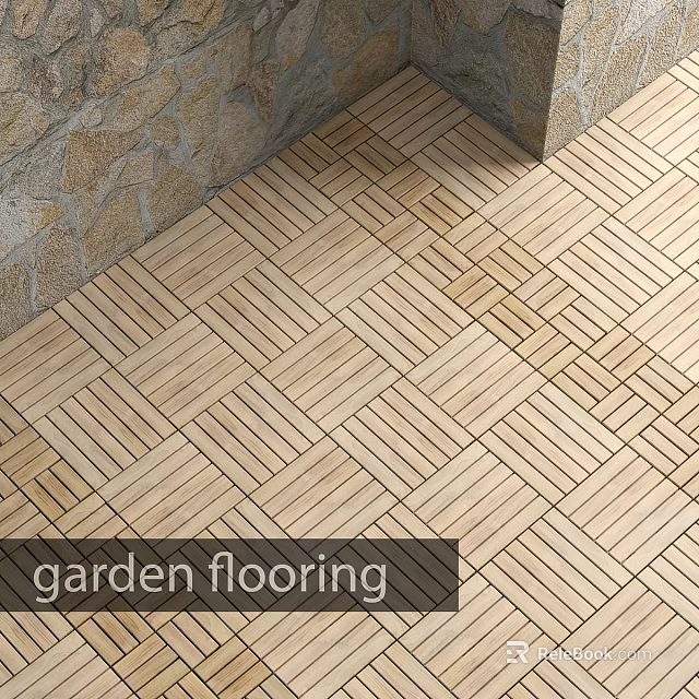 Garden Flooring With Herringbone Pattern Light Wood Tiles For Outdoor Areas 3d model 